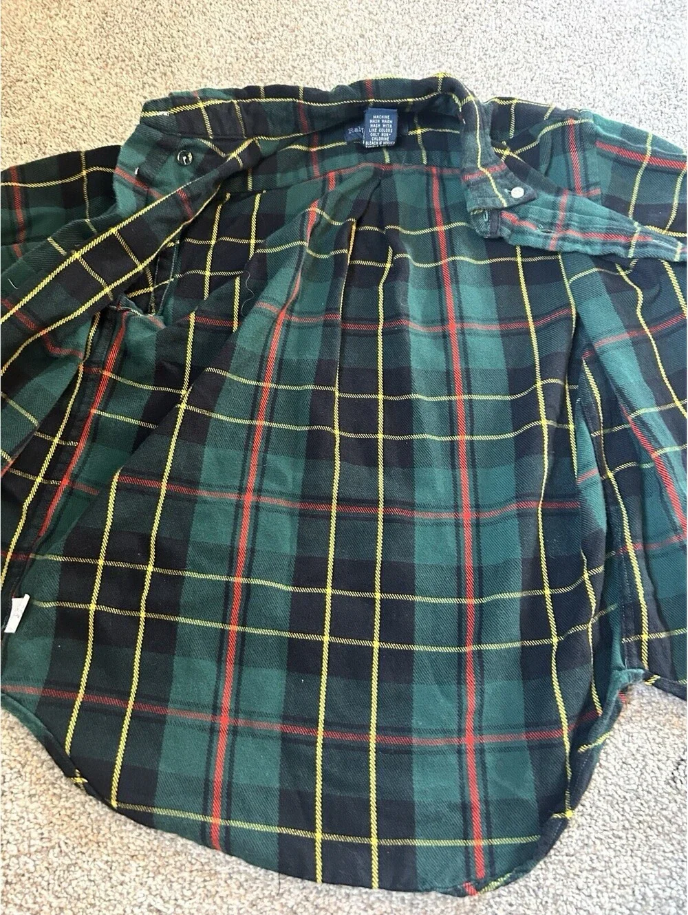 Ralph Lauren Vintage Shirt Boys 6 Green Black Plaid Flannel Button Down Pony